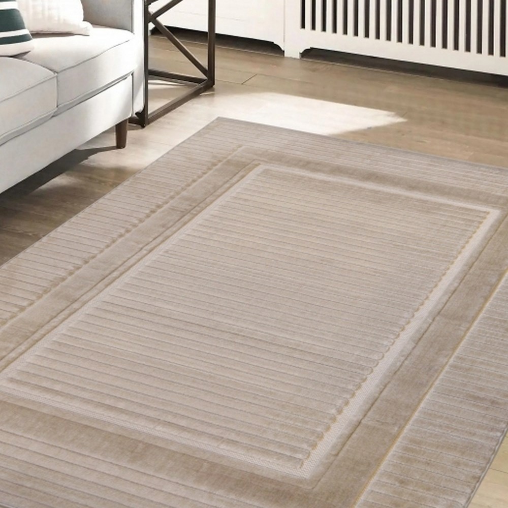 Malmo Border Textured Carved Indoor Outdoor Rugs in Natural